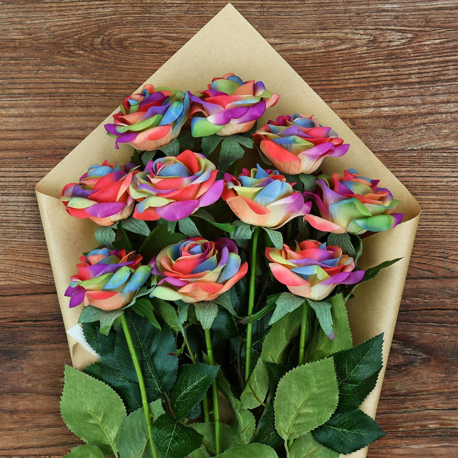 FiveSeasonStuff 10 Stems Real Touch Roses Artificial Flower Silk Roses ‘Petals Feel and Look like Fresh Roses' Bouquet of Flowers Floral Arrangements (Rainbow #17) - Image 4