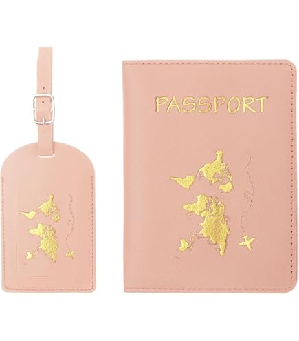 Lot De 2 Housses De Passeport Rose Et Noir + étiquettes Bagages Assorties