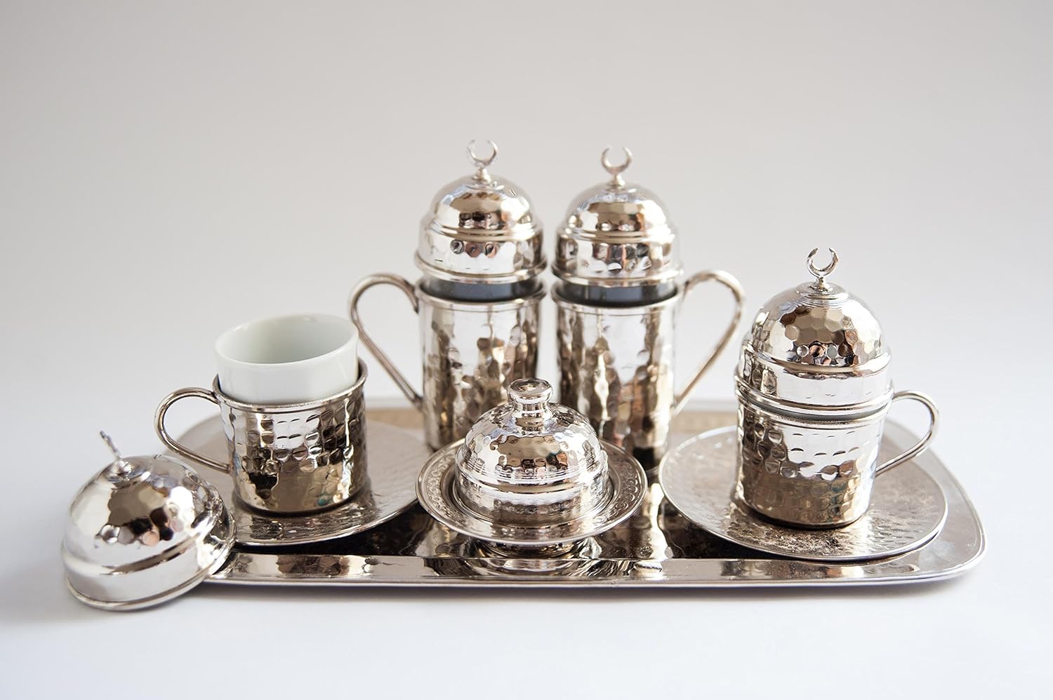 Turkish Luxury Copper Hand Hammered Coffee Serving Set of 2