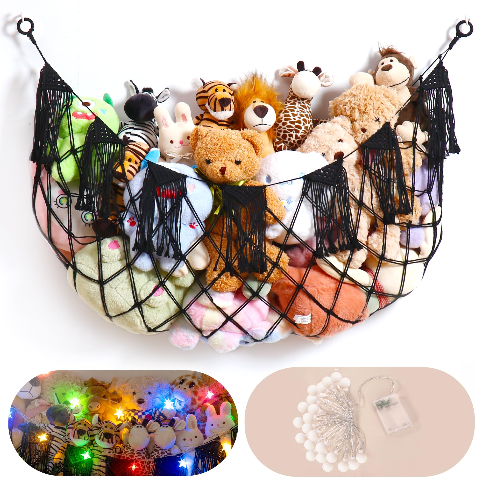 Creative Stuffed Animal Storage Hammock with Lights