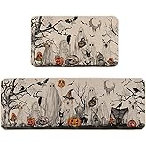 Moutina Halloween Boo Dog Ghost Decorative Kitchen Rugs Set of 2, Halloween Holiday Party Home Decor Low-Profile Kitchen Mats for Floor - 17x29 and 17x47 Inch