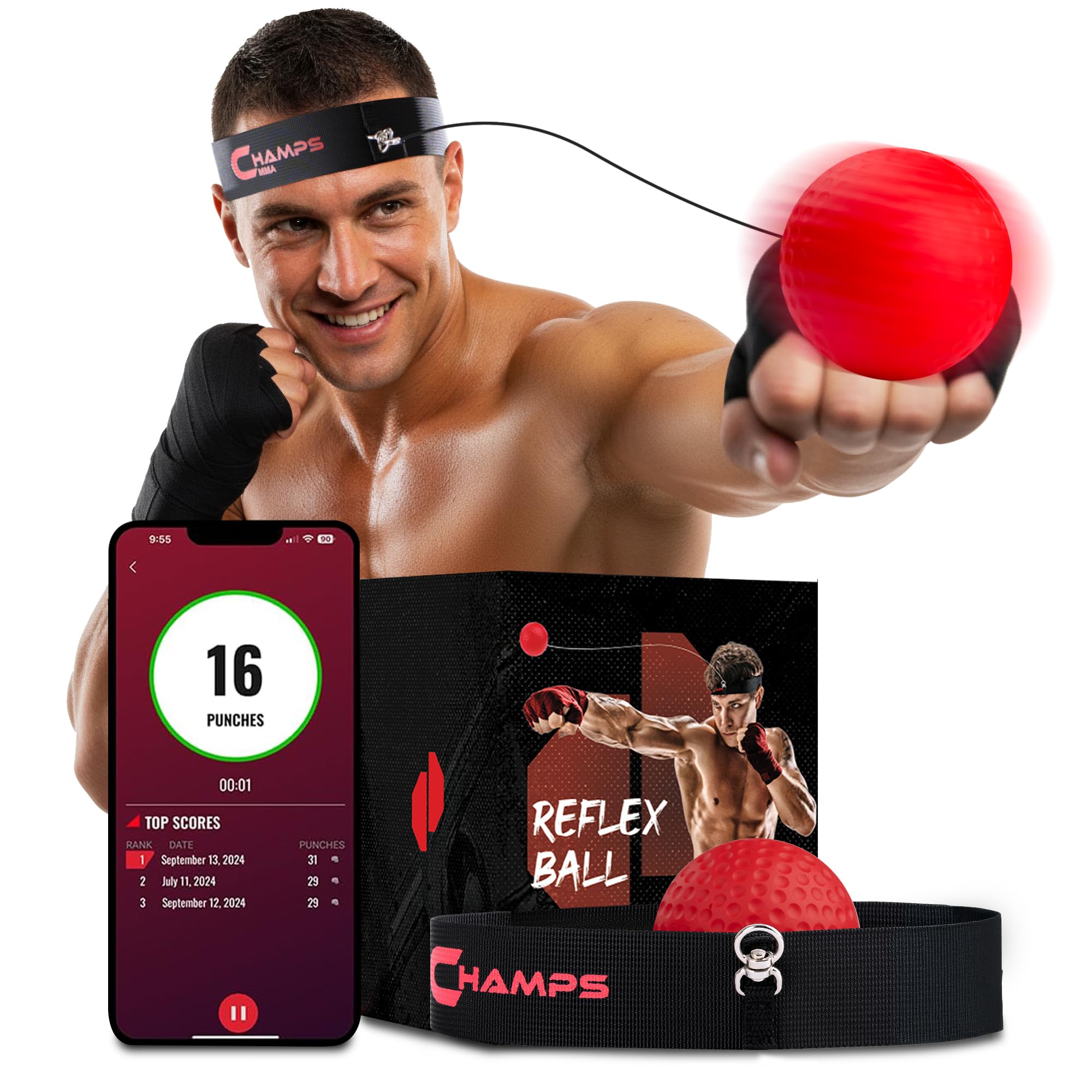 Boxing Reflex Ball with Punch Counter App - Improve Hand-Eye Coordination & Reaction Speed, Essential Boxing Equipment for Training Gift for Kids and Adults (Advanced)