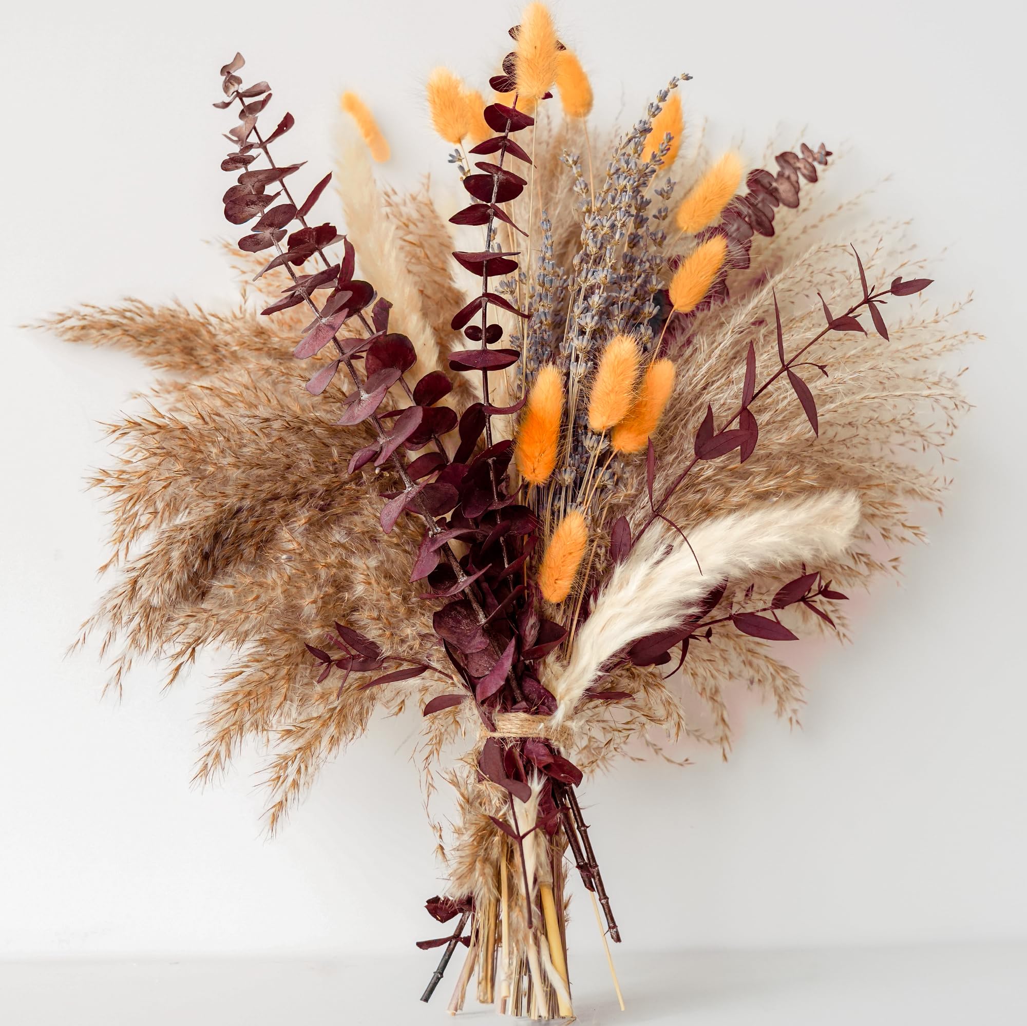 Photo 1 of Fall Dried Flower Bouquet with Pampas Grass, Orange Bunny Tails, Lavender & Red Eucalyptus –Boho Fall Decor for Home, Vase, Porch & thanksgiving –Autumn Floral Arrangements for Fall Decorations Indoor