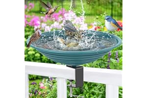 VeyFolzin.st Deck Mounted Metal Bird Bath Bowl, Detachable Hummingbird Bath with Adjustable Clamp, Birdbaths for Fence Balcony Railing Outdoors Yard Garden Decoration (Vintage Blue)