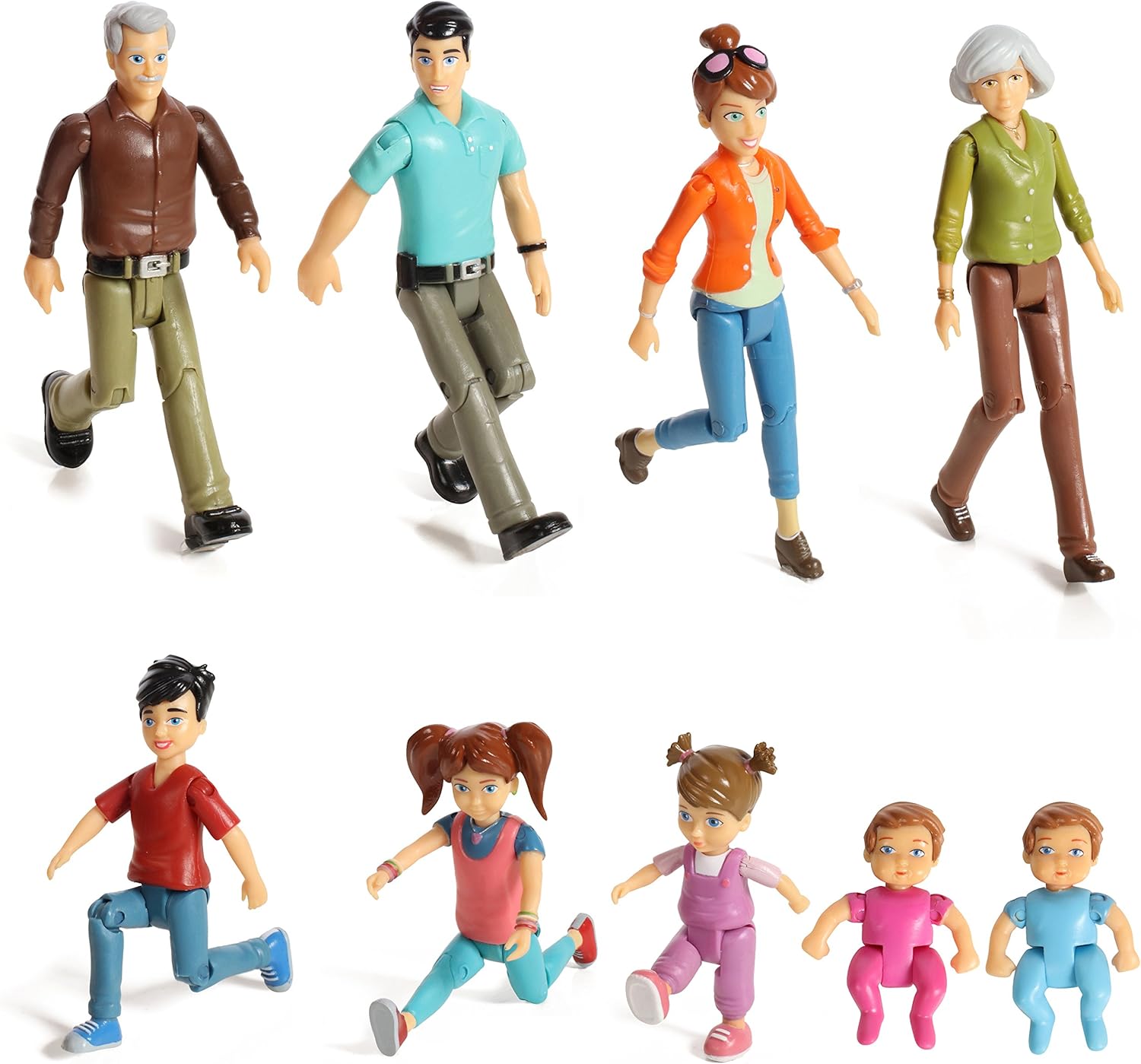 Beverly Hills Doll Collection Sweet Li'l Family Dollhouse People Set of 9 Action Figure Set - Grandpa, Grandma, Mom, Dad, Sister, Brother, Toddler, Twin Boy & Girl: Toys & Games