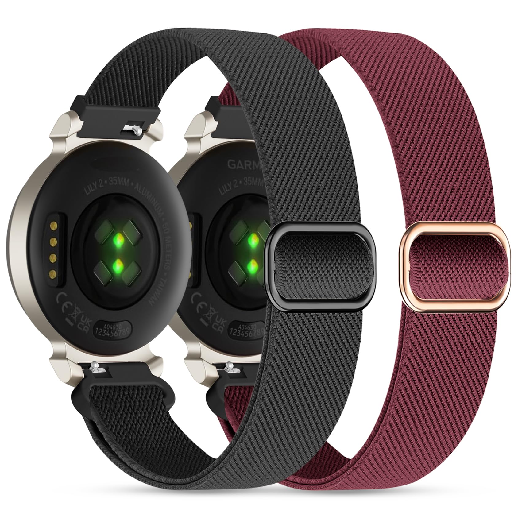 Photo 1 of Elastic Nylon Bands Compatible with Garmin Lily 2, 14mm Stretchy Nylon 2 Pack Soft Loop Straps Quick Release Replacement Adjustable Wristband for Lily 2 Classic/Active Smart Watch Accessory for Women