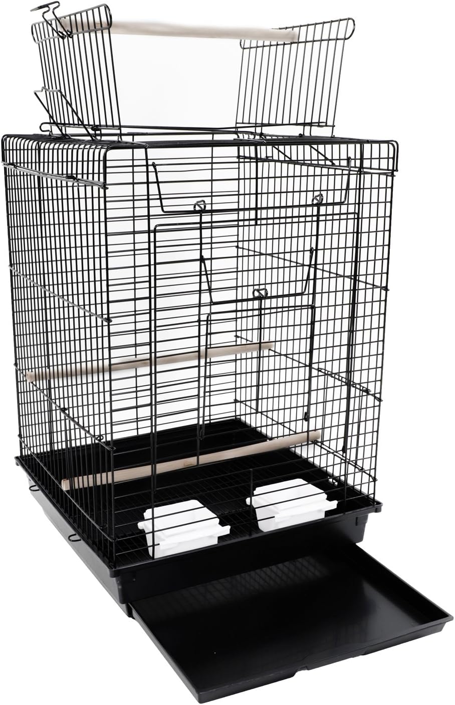 Yoshioe 23" Bird Metal Cage for Parrot Lovebirds Parakeets with Wood Perches Food Cups Top- Ideal Open Play