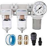 NANPU DFR-02 1/4" NPT Air Drying System - Double Air Filters, Air Pressure Regulator Combo - Semi-Auto Drain, Poly Bowl