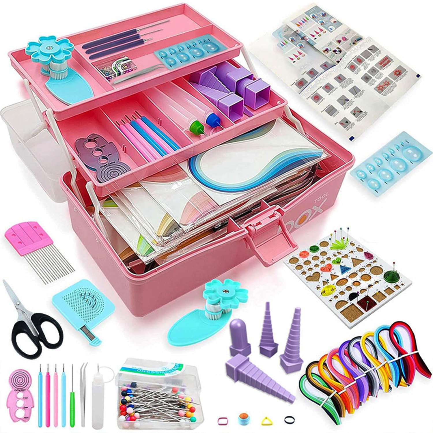 Syzopq Paper Quilling Kit for Beginners - Adults Quilling Kit with Instructions & Storage Box (Pink Box)
