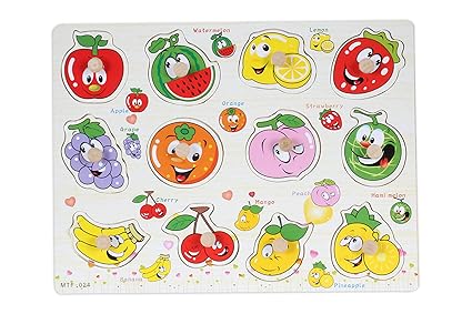 Baybee Premium Wooden Puzzles -Upper,CaseSmall Alphabet Letters,0 to 20 Puzzle, Geometric Shape Sorter,Wooden Magnetic Writing Board,Classroom Puzzle,Tangram Puzzle (Fruits-B)