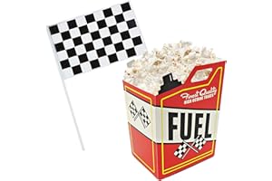 24 Race Car Popcorn Treat Boxes with 24 Checkered Flags, Black and White Racing Flag 6" x 4" (Serves 24) For Race Car Birthday Party Supplies, Monster Truck, Racing Theme Decorations by 4E's Novelty