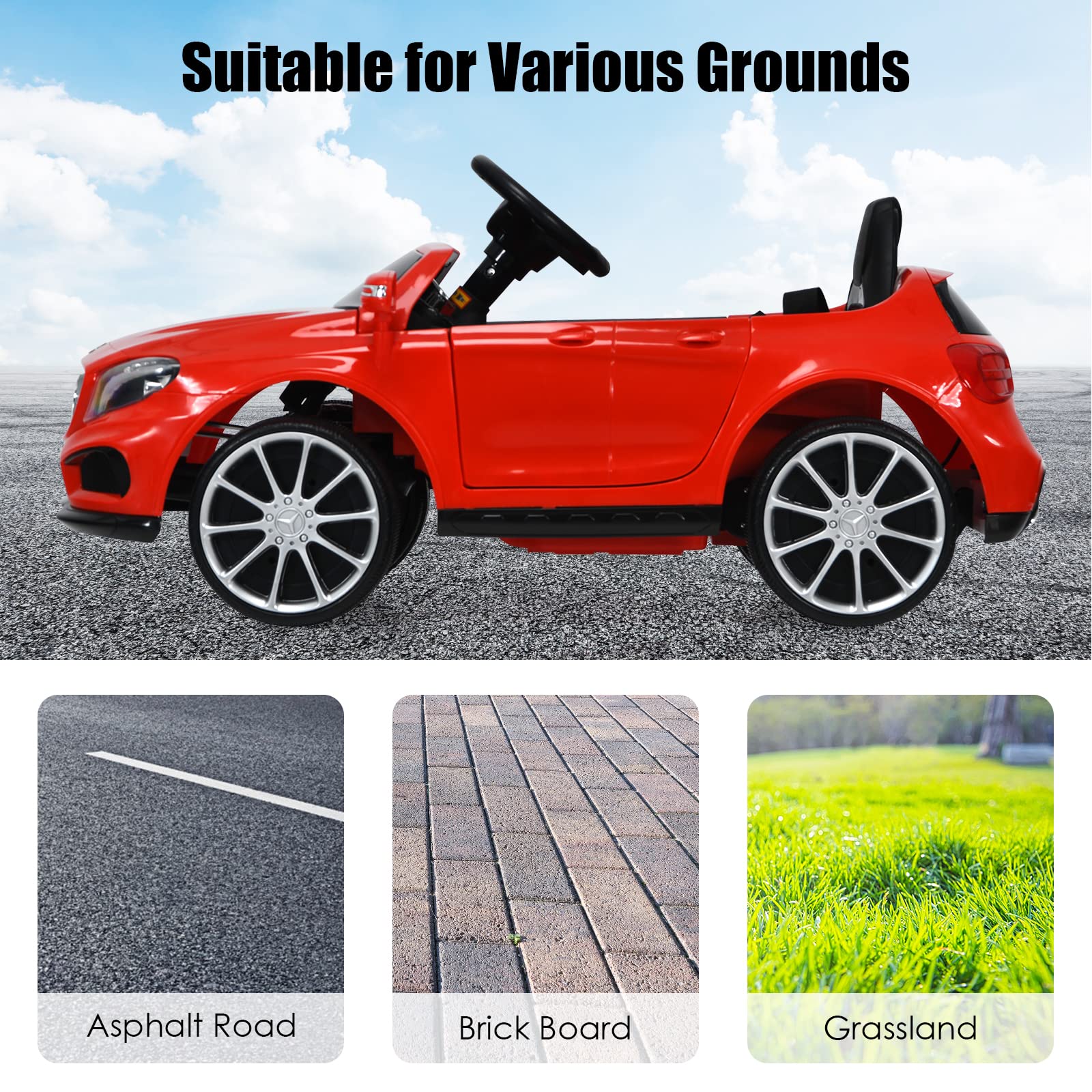 OLAKIDS Kids Ride On Car with Remote Control, 12V Licensed Mercedes Benz GLA45 Electric Vehicle for Toddlers, Battery Powered Toy with Music, USB, MP3, 2 Speeds, Wheels Suspension, LED Lights (Red)