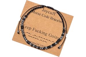 JOYCUFF Inspirational 𝐌𝐨𝐫𝐬𝐞 𝐂𝐨𝐝𝐞 𝐁𝐫𝐚𝐜𝐞𝐥𝐞𝐭𝐬 𝐟𝐨𝐫 𝐖𝐨𝐦𝐞𝐧 𝐌𝐞𝐧 Mothers Day Birthday 𝐆𝐢𝐟𝐭𝐬 Mom Mother Father Daughter Aunt Grandmother Jewelry Cord Wrap Bracelet with Black Hematite Beads