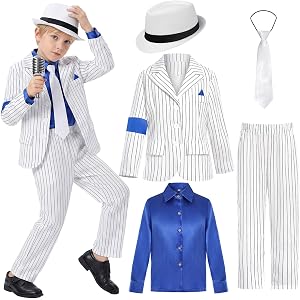 Kids Boys Pop Star Dance Costume Set 80s 90s Pop Stage Party Outfits Retro Singer Stage Performance Halloween Outfit for Boys
