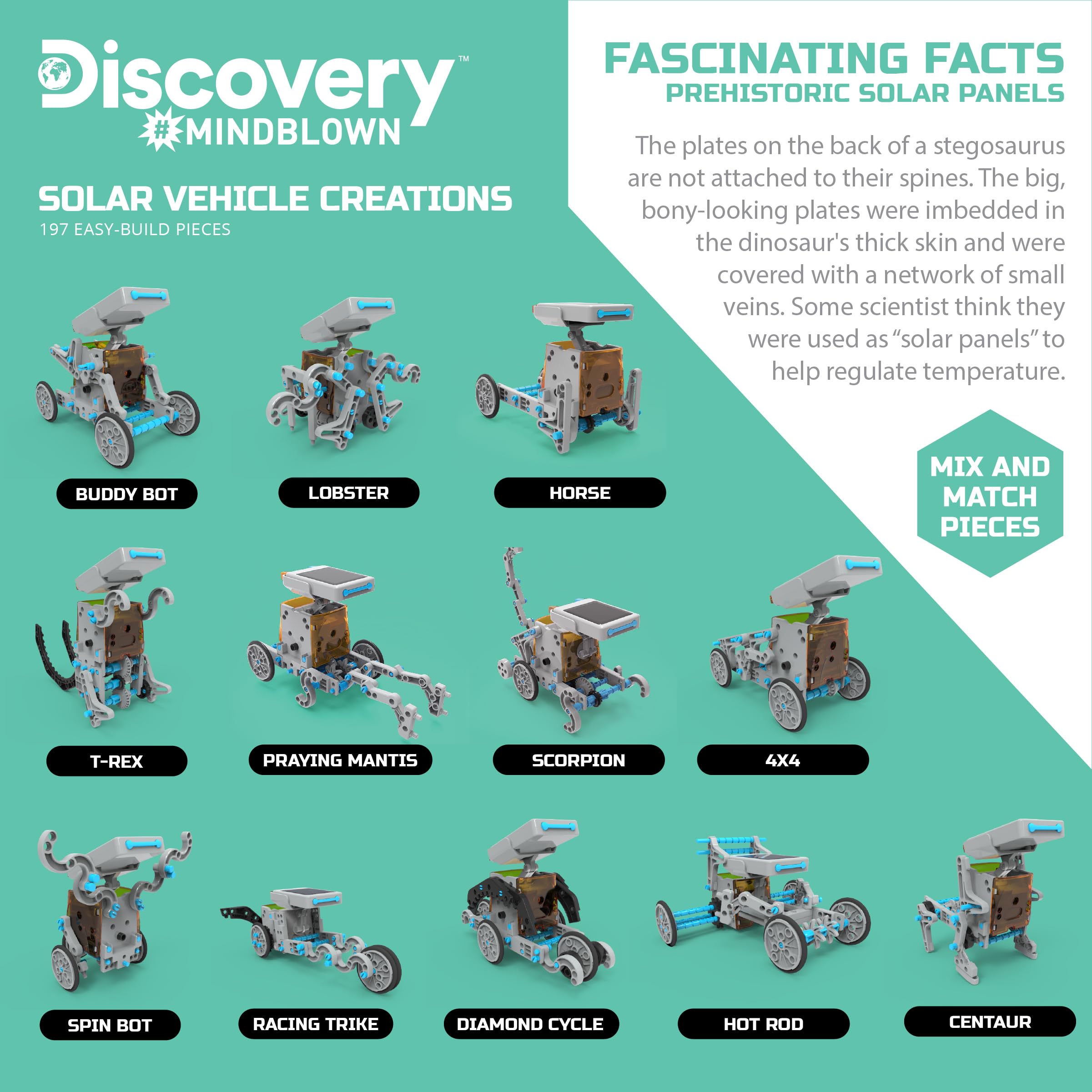 Discovery #Mindblown STEM 12-in-1 Solar Robot Creation 197-Piece Kit with Working Solar Powered Motorized Engine and Gears, Construction Engineering Set for Ages 8 and Up