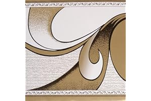 Dundee Deco BD3221 Peel and Stick Abstract Brown Scrolls Wallpaper Border Retro Design, Roll 33 ft. x 4 in. (10m x 10cm), Sel