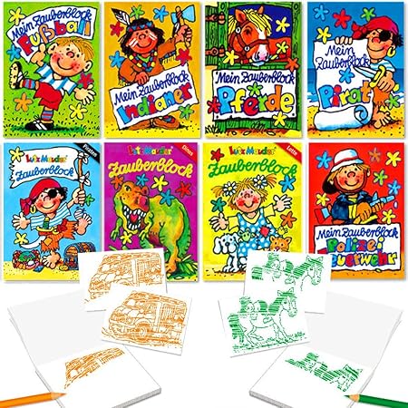 German Trendseller - 12 x Zauberblöckchen Mix im Set ? Verschiedene Themen ? Mitgebsel ? Kindergeburtstag ? Feuerwehr , Poliz