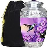 M MEILINXU Urn for Ashes for Women & Man, Cremation Urns for Human Ashes Adult Female & Male, Funeral Decorative, Engraving Urn, Purple Flower and Hummingbird - Large Full Size