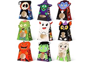 Giiffu 54-Pack Halloween Treat Boxes with Clear Window - 9 Designs Trick or Treat Candy Bags for Kids Party Favors Supplies, Classroom Exchange (6 x 4 x 2 Inches)