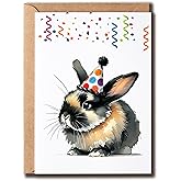 GoGiArt Cute Bunny Card - Happy Birthday - Rabbit - Lovely Greeting - Funny Party - Sister - Daughter - Friend - Blank Inside