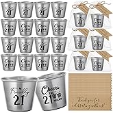 Kritkin 24 Sets 21st Birthday Party Favor Finally 21 Shot Glasses Thank You Tag Organza Bag Twine for Guests(Silver,Stainless Steel)