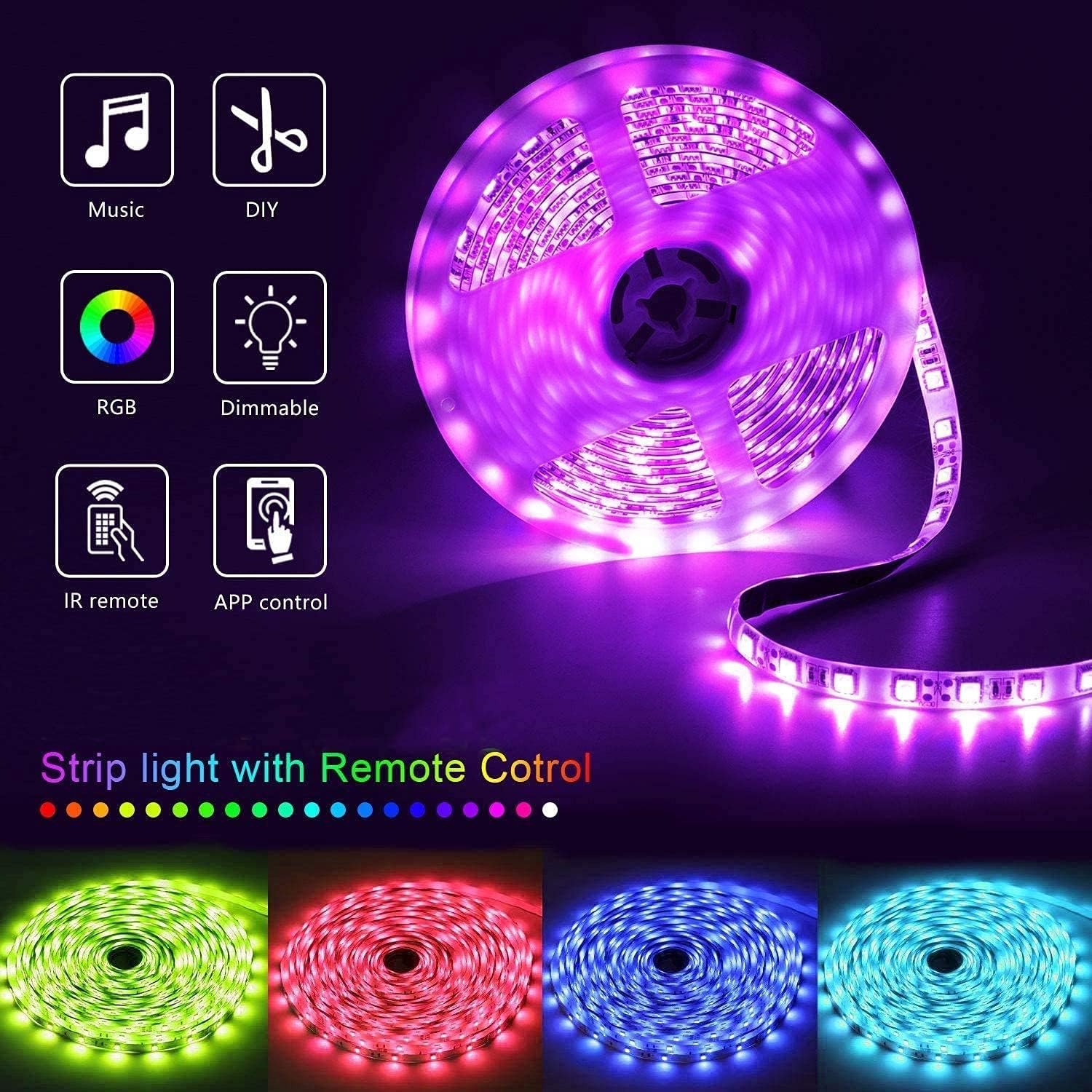 50ft Led Lights for Bedroom, Keepsmile APP Control Music Sync Color Changing Led Light Strips Led Strip Lights with Remote for Room Home Decoration: Home Improvement