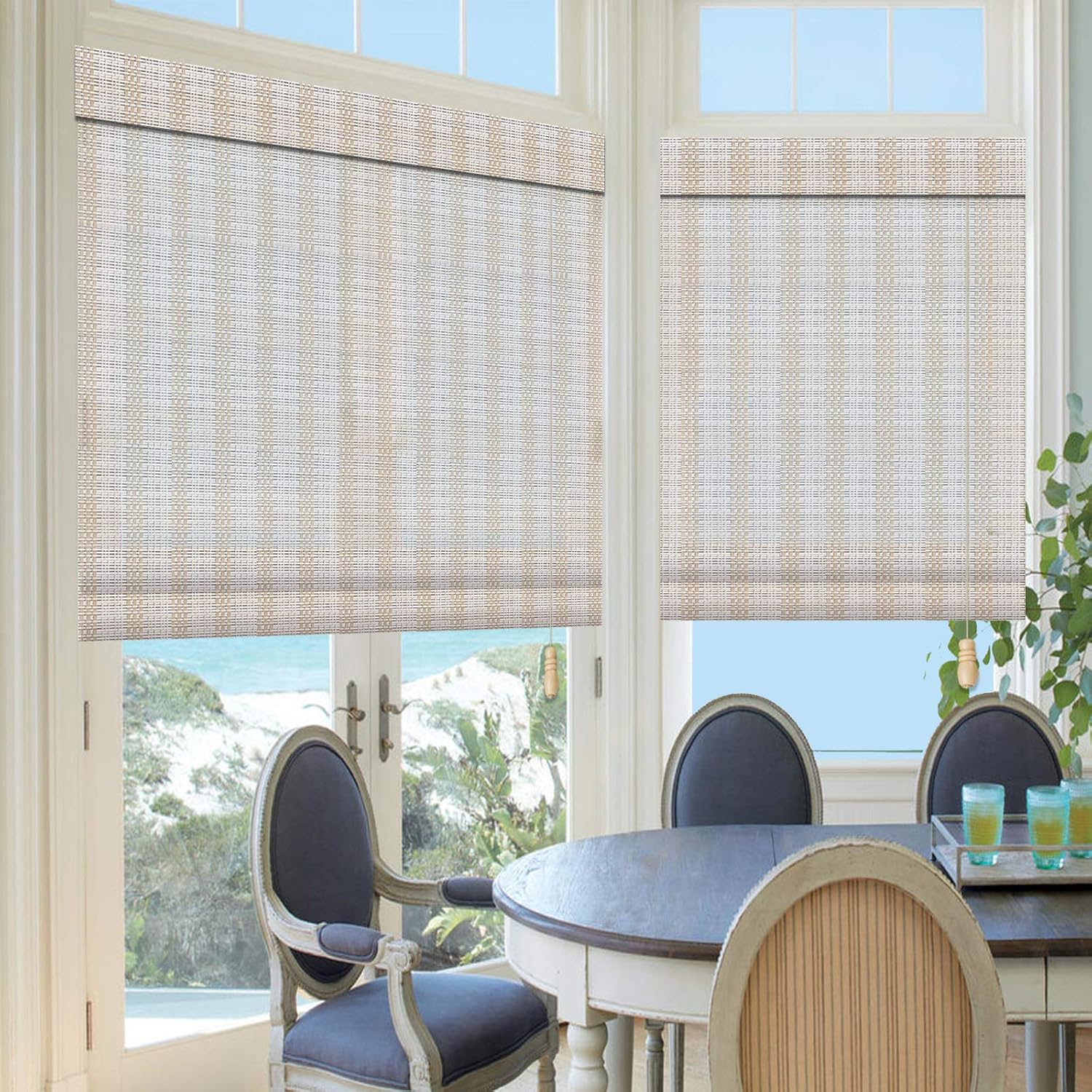 LETAU Wood Window Roman Shades, Lined Blackout Bamboo Window Blinds for Indoor Home, Office, Kitchen, Pattern 1: Furniture & Decor