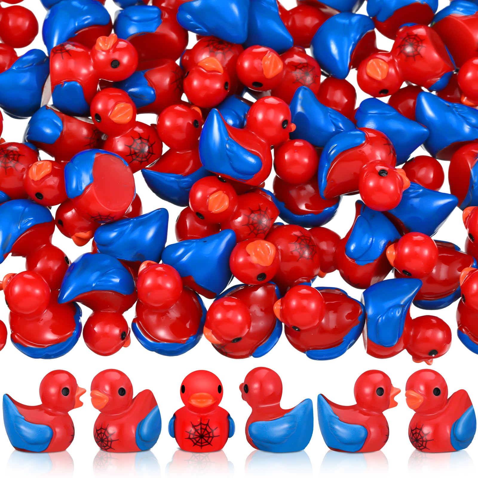 Photo 1 of RoundFunny 60 Pcs Halloween Mini Resin Spiderweb Ducks Tiny Duck Miniature with Spiderweb Small Resin Animals Figures Landscape Decor for Home Office Car Decor Festive Gift
