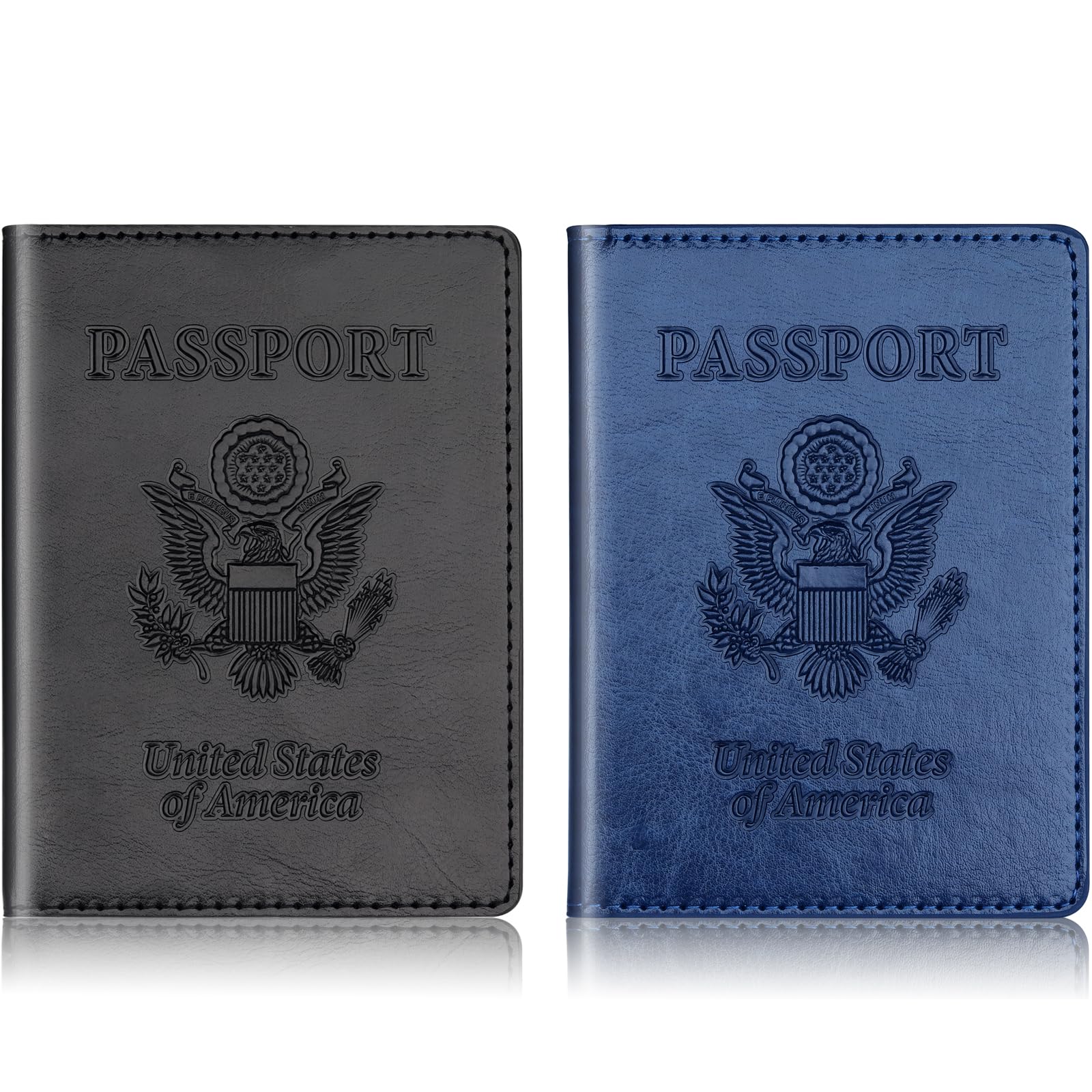Herain Black & Dark Blue Passport Holder for Travel, Passport Cover Wallet Case 2 Pack Women Men Family Cruise Ship Essentials, Passport Book Holders Travel Vacation Must Haves