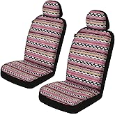 Sino Salected Baja Saddle Blanket Car Seat Covers Front Set, Washable Breathable Striped Woven Cloth Seat Covers for Cars, SUV, Truck,Airbag Compatible(Pink)