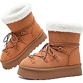 TUOPIN Women's Classic Platform Mini Snow Boots - Faux Suede Slip-On & Lace-Up Winter Booties with Sherpa Lining, Anti-Slip Thick Sole Ankle Boots