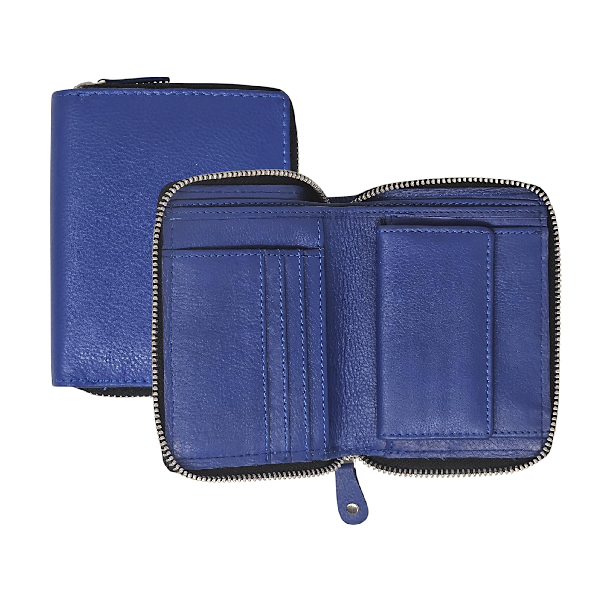 STARHIDE Women Slim Wallet, RFID Blocking Full Zip Around Genuine Leather Purse with Coin Pocket, Gift Boxed 5550 (Blue)