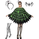 Wuclad 4 PCS Halloween Costumes for Women,Glow in Dark Spider Web Costume | Glow in the Dark Spider Web Poncho/Headband/Mask/Stocking,One Size,Lightweight Spider Web Costume,Easy Halloween Costumes