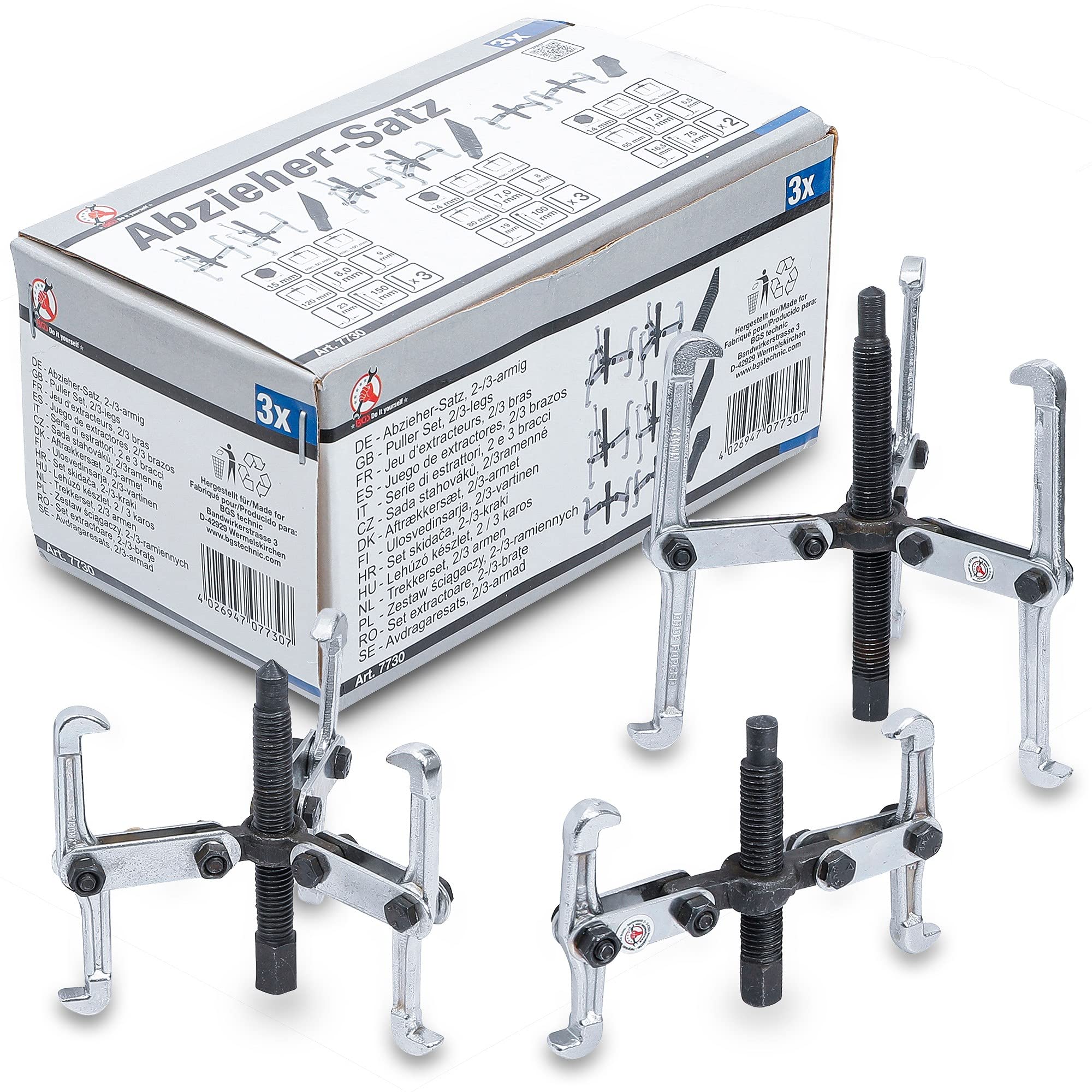 BGS Do it yourself Puller Set, 2/3-legs | 150 / 100 / 75 mm, 3 pcs.