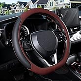 SEG Direct D Shaped Steering Wheel Cover for 14.5-15 inch Flat Bottom Wheels, Breathable Perforated Microfiber Leather, Anti-Slip Grip, Universal Fit for Cars & SUVs, Black and Burgundy