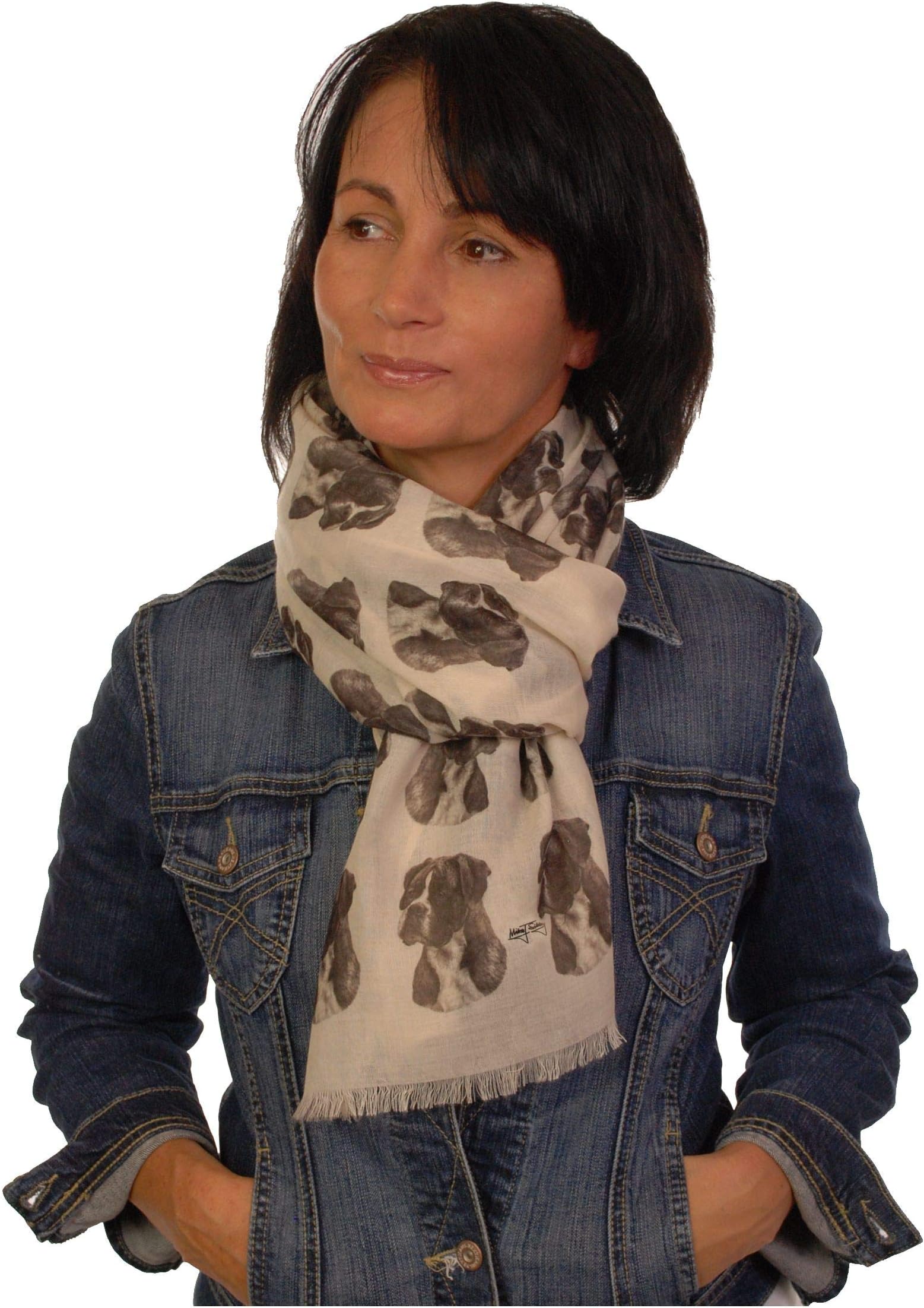Boxer Dog scarf with dogs on - Hand printed in the UK Boxer dog gifts for women -