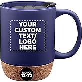 Custom Barista Ceramic Mugs with Cork Bottom 13 oz Set of 12/36/72 Personalized Bulk Pack Perfect for Coffee Tea Espresso Hot Cocoa Other Beverages - Blue