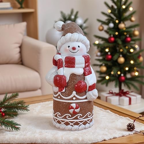 Sheaifun Gingerbread Christmas Decorations Indoor Snowman Christmas Decorations Resin Snowman Figurines Living Room Table Decor Gifts for Women 3 * 3.75 * 7.75 Inch