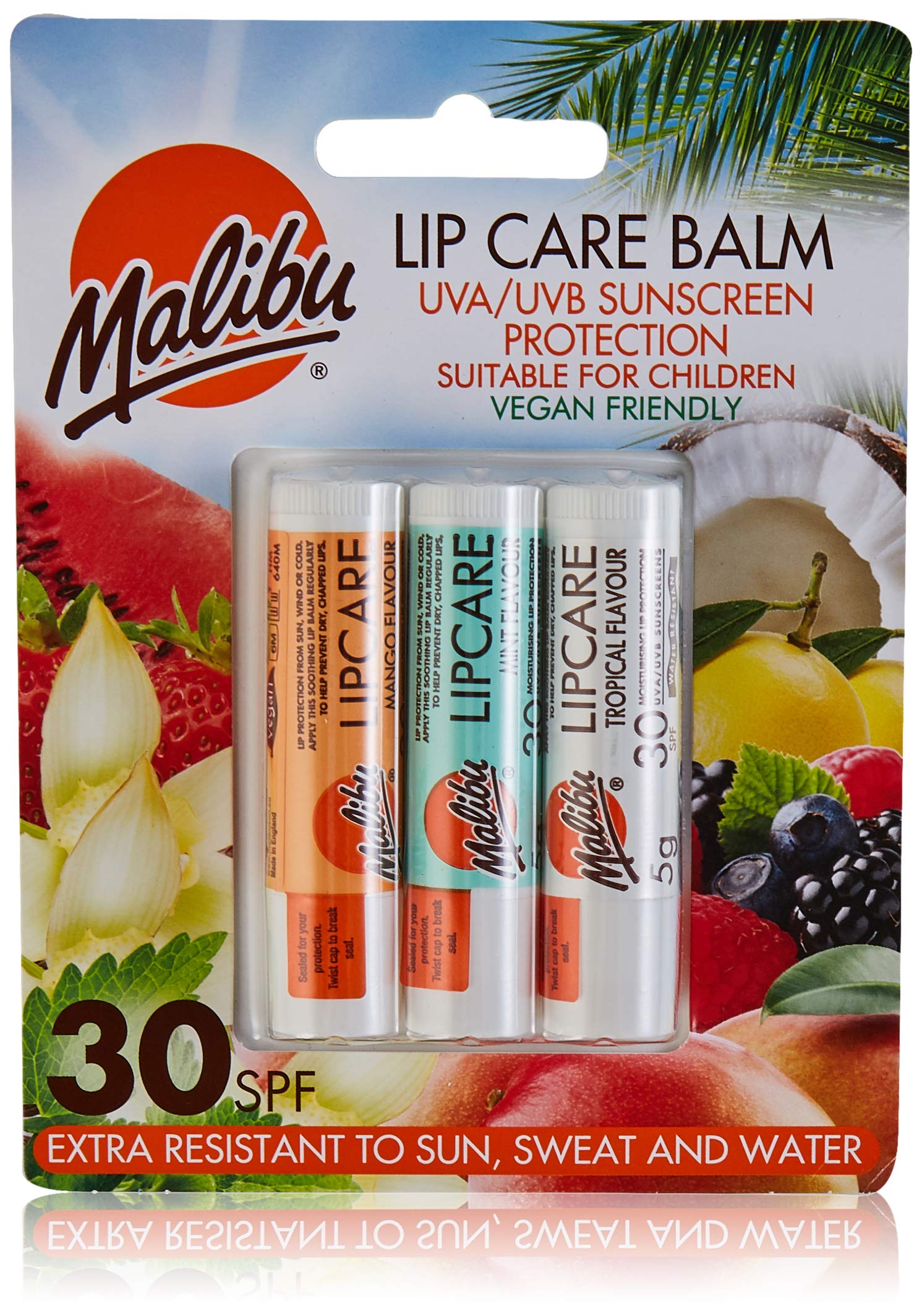 Malibu Blister Lipbalm with SPF30, Mango/Mint/Tropical 12 ml, (Pack of 1)