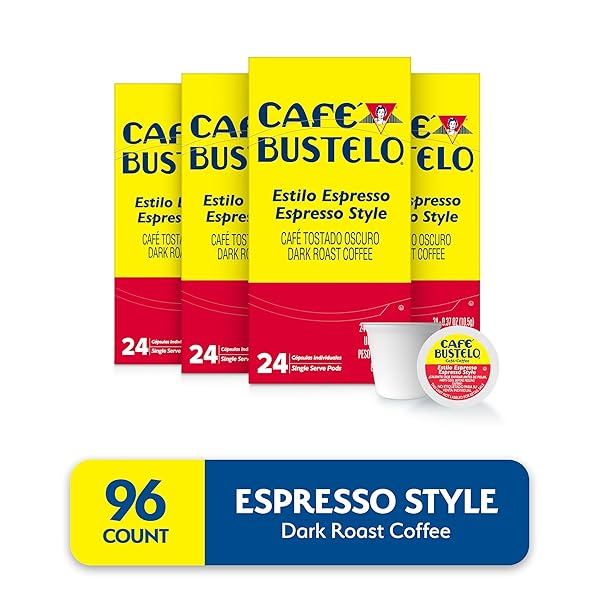 CAFÉ BUSTELO ESPRESSO STYLE DARK ROAST, SINGLE SERVE COFFEE PODS, 24 COUNT (PACK OF 4)