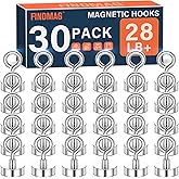 FINDMAG Magnet Hooks, 28LB+ Magnetic Hooks for Cruise Cabins 30 Pcs Silver | Strong Magnets with Hooks for Classroom, Grill, Locker, Home, Kitchen, Travel and Ship, 2026 Cruise Essentials