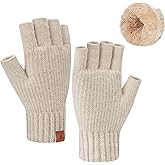 FZ FANTASTIC ZONE Winter Fingerless Gloves for Women Men, Fleece Warm Knit Type Work Half Finger Gloves for Cold Weather Gift