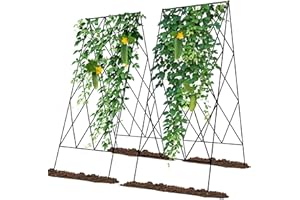 UrGROWA Cucumber Trellis 2 Pack, Foldable A-Frame Garden Trellis for Raised Bed Garden Grow Support with Plant Support Clips, Twist Ties, Plastic Ties, for Cucumber,Tomato, Climbing Plants and Flowers