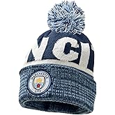 Fan Ink Kid's Manchester City Beanie, Licensed Man City Pom Pom Knit Skull Winter Hat Blue