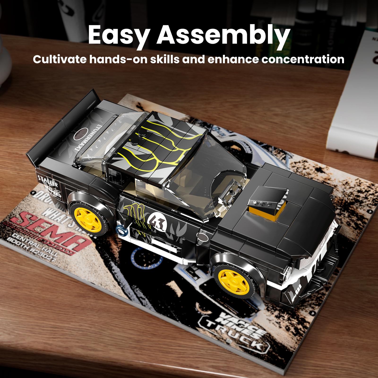 Mould King 27024 Speed Champion Rennwagen Bausteine Sportwagen Klemmbausteine mit Acryl-Vitrine Modellautos zum Sammeln (408 Teile) 4