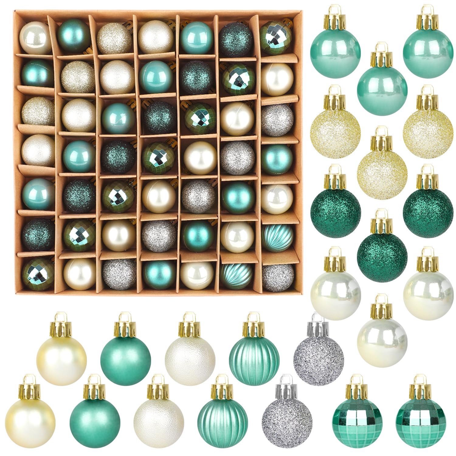 SULOLI Mini Christmas Tree Baubles,49PCS Mini Shatterproof Decorative Hanging Ornaments Balls Christmas Tree Decor(Blue&Gold)