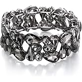 EVER FAITH Women's Art Deco Prom Jewelry Oval Teardrop Crystal Elastic Wedding Bridal Stretch Bracelet for Bride