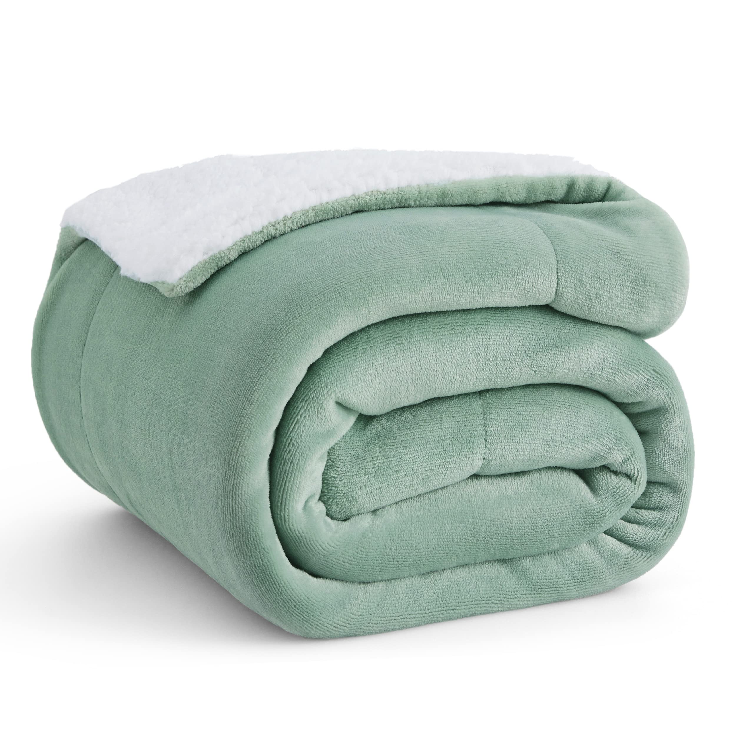 Photo 1 of Bedsure Sherpa Fleece Throw Blanket Twin Size for Couch - Thick and Warm, Soft Fuzzy Plush Twin Blanket for Winter, Sage Green, 60x80 Inches