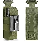 Tactical Flashlight Holster, Adjustable Flashlight Pouch Holder Molle Torch Carry Case for Duty Belt Backpack Vest Include Flashlight Patch & USA Flag Patch