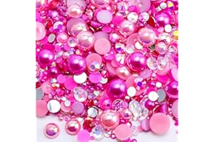 Briskbloom 60g Mix Pearls and Rhinestones for Crafts - 3620PCS 2mm-10mm Flatback for Nails, Face Art, Tumblers - Jelly and Half Pearls - Light Pink, Hot Pink, Clear
